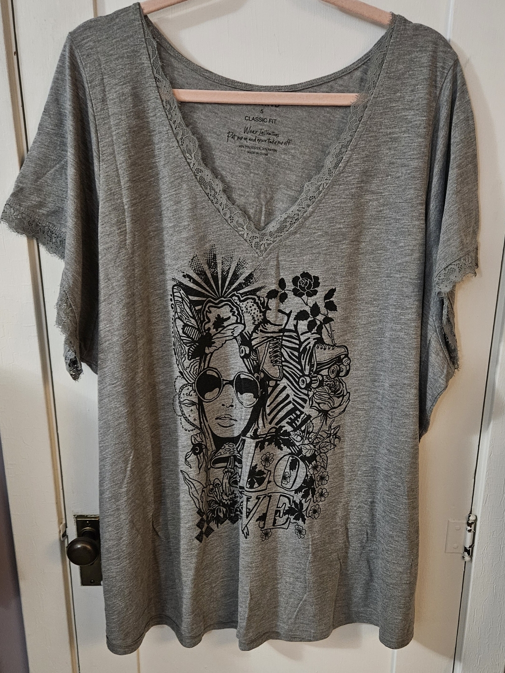 torrid Gray Lace Trim V-Neck Tee